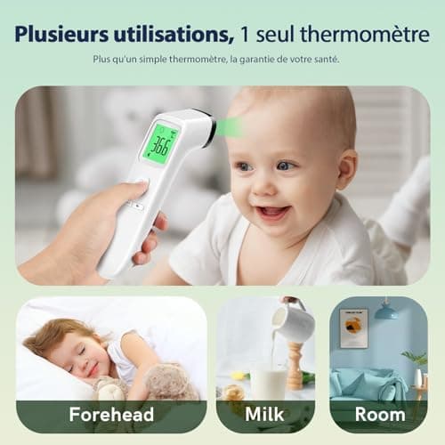 Thermomètre Frontal Sans Contact, Thermometre Bebe, Thermomètre Médical Numérique Infrarouge pour Adultes, Lecture Précise avec Ecran LCD, Mode Muet, Rappel de Mémoire (Blanche)
