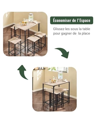 SoBuy OGT11-N Set de 1 Table + 4 Tabourets Ensemble Table de Bar Bistrot + 4 Tabourets avec Repose-Pieds Table Haute Cuisine