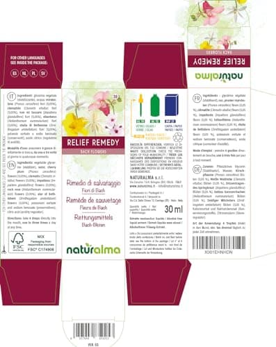 Relief remedy (Remède de sauvetage) Fleurs de Bach Naturalma - Gouttes 30 ml - Extrait liquide sans alcool - Essences florales - Vegan et sans alcool