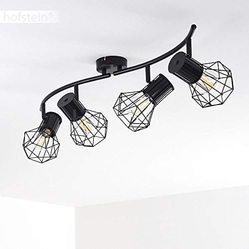 Plafonnier Bardhaman, lampe de plafond en métal noir, 4 flammes, 4 x E27 douille, spot au design rétro/vintage en grille et effet de lumière au plafond, sans ampoules