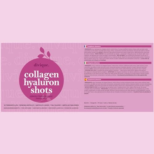 Divique collagène liquide avec acide hyaluronique (30 ampoules) - 4 000 mg de collagène + 100 mg d'acide hyaluronique - avec vitamine C, biotine, zinc, cuivre, sélénium - goût fraise