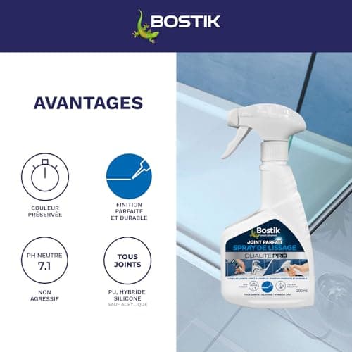 Bostik Spray de Lissage Joint Parfait – Facilite le Lissage de vos Joints d'Étanchéité – Pour Joints Silicone, Hybride et Polyuréthane – Transparent – pH Neutre – Non Agressif – 200 ml