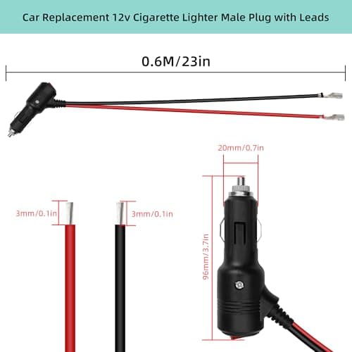 GELRHONR Câble allume-cigare de rechange 12 V avec interrupteur, cordon d'alimentation 16 AWG avec fusible 15 A (0,6 m)
