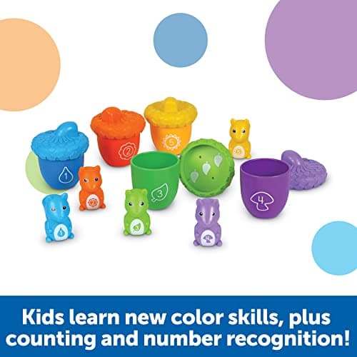 Learning Resources Écureuils surprise Snap-n-Learn, jouets petite enfance, jouets éducatifs et d’apprentissage, jouets pour bébés et jeunes enfants, 15 pièces, à partir de 18 mois