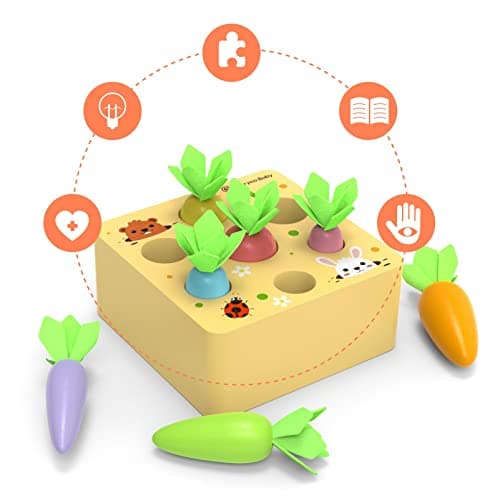 KMTJT Jeux Montessori 1 an | Jouet Bebe 1 2 3 an | Jouet Enfant 1 an | Jeu De Récolte De Carottes en Bois | Jouets D'activité Et De Développement | Cadeau Paques Bebe 2 3 Ans