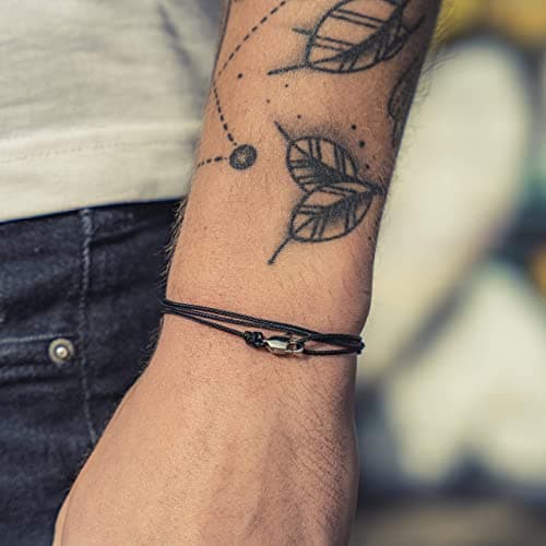 Bracelet Fin pour Hommes et Femmes avec Fermoir Mousqueton Artisanal - Bijoux de Surfeur Maritime - Bracelet Minimaliste en Tissu - 100% Étanche et Réglable (Noir Argent)