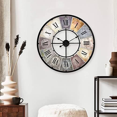 Grande Horloge Murale Vintage silencieuse Horloges en métal pour Salon Antique XXL Chiffres Romains rétro déco 50 cm