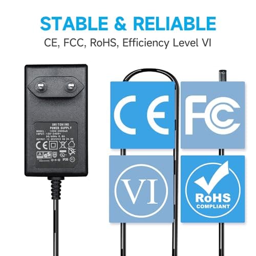 Adaptateur Secteur 12 V 2 A/2000 mA, AC 100-240 V 50/60 Hz vers DC 12 V 2 A 24 W, Chargeur Mural, Centre Positif, câble 1,8 m 20 AWG pour Une Utilisation Stable et Flexible, 3 Accessoires Inclus.