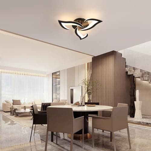 Comely Plafonnier LED, Luminaire Plafonnier 58cm 36W 4000LM, Lustre Salon Moderne, Lampe de Plafond de Pétale pour Salon Chambre Cuisine Salle à Manger, Lumière Blanche Chaude 3000K, Noir