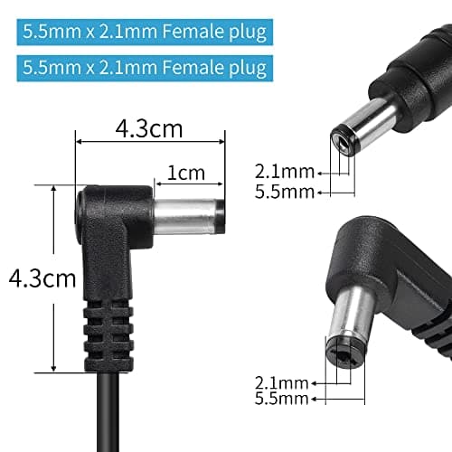 Cordon d'alimentation DC 5.5mm x 2.1mm, câble Adaptateur DC 5.5mm x 2.1mm mâle vers mâle Droit,Stretched up to 1.5M