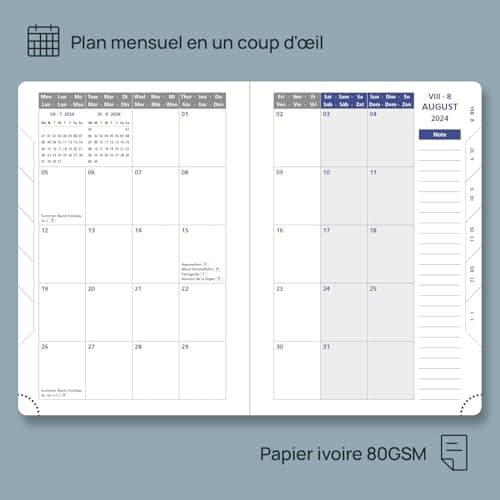 POPRUN Agenda 2025 Journalier 21,5 x 14,5 cm - Couvercle en cuir de coton PU, 1 Page par Jour A5 Agenda, D'Jan 2025 à Déc 2025-12 Mois, Onglets Mensuels, Papier 80 g/m2, Bordeaux-CRT