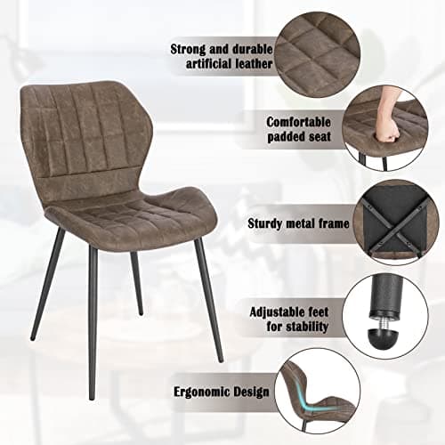 WOLTU Lot de 4 Chaises Salle à Manger, Chaise Scandinave, Chaise de Cuisine, Chaise Salon, Assise Rembourrée, Chaise en Simili Cuir, Brun Foncé, Pieds en Métal, BH357dbr-4