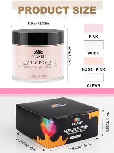 EBANKU Lot de 4 poudres acryliques 480 g, 4 couleurs poudre acrylique professionnelle pour extension acrylique des ongles, sculpture des ongles pas besoin de lampe à ongles