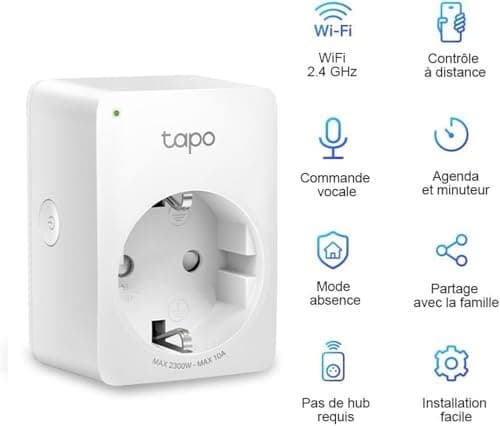 Tapo Prise Connectée WiFi, Prise Intelligente compatible avec Alexa et Google Home, 10A Type F, Contrôler le radiateur, la cafetière, la lampe à distance, aucun hub requis, Tapo P100(4-pack)