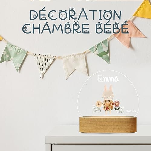 Giftove Veilleuse Bébé Personnalisé avec Prénom & Date, Cadeau Naissance Fille Original, Cadeau Fille de Bapteme/Nouveau né, Lampe Bebe Personnalisé Lampe Chevet Enfant, Deco Chambre Bebe Fille