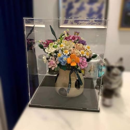 Vitrine Acrylique pour Collection pour Lego 21349 10297 43244 10278 Figurine, Épaissie Boite Transparente Plexiglas Vitrines et Rangements avec Base Bois-plastique & Lumière, Noir Intérieur 30x30x40cm