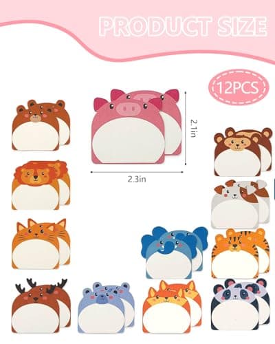 KGDUYC 12pcs Mignon Ensemble de Sticky Notes Autocollantes, Feuille Autocollante Design pour Animaux, Drôles Kawaii Sticky Notes Fantaisie Stationnaires pour L'école, le Bureau