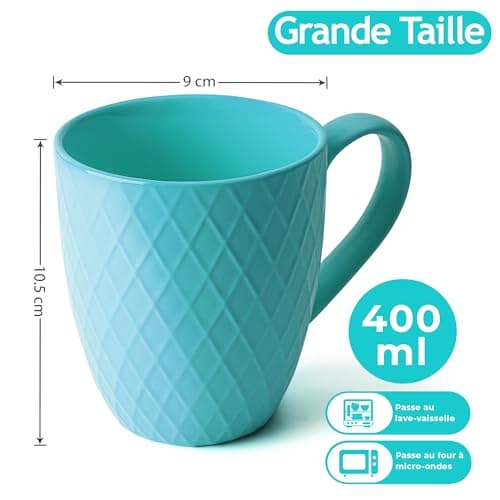 MIAMIO - 6 x 400 ml - Set de tasses à café/tasse - Tasse en céramique moderne Matt - Tasse à café grande taille - Collection Palmanova (Bleu)