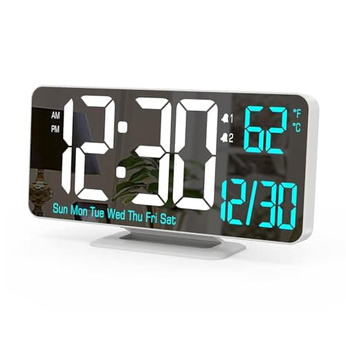KOSUMOSU Horloges numériques LED pour Chambre à Coucher, 6,7 Pouces, réveil numérique, Fonction de Gradation, 12/24 Heures, Date, Jour de la Semaine, température, Horloge de Table, Horloge LED pour