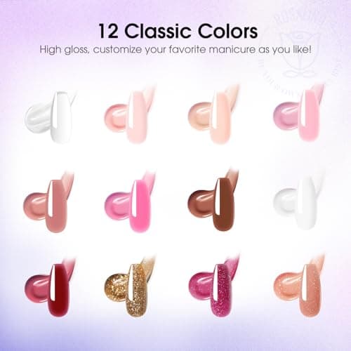ROSALIND Gel pour Extension d’ongle 10ml, 12 Couleurs UV LED Rapide Construction Ongle Gel, Poly Ongle Gel pour les Débutant, Professionnel et Salon de Manucure, Gel Nail Art Set