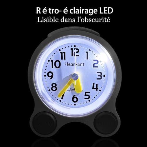 Hearkent Réveil Parlant avec Un Son agréable à la française, rétro - éclairé et 5 Ensembles de réveils indépendants pour Les aveugles, Les malvoyants et Les Personnes âgées (Tout Noir)