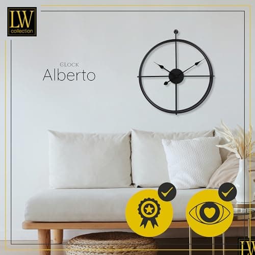 LW Collection Horloge Murale Alberto Noir 62 cm - Grande Horloge Murale Industrielle en Métal - Horloge Murale Moderne - Mouvement Silencieux - Horloge Silencieuse