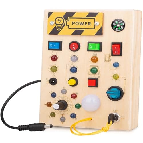 Yexati Busy Board Montessori 1 an, Planche d'Activité avec 10 Interrupteurs et 17 Lumières LED, Jouet Sensoriel pour Bébé et Enfants à partir de 1、2、3、4 Ans