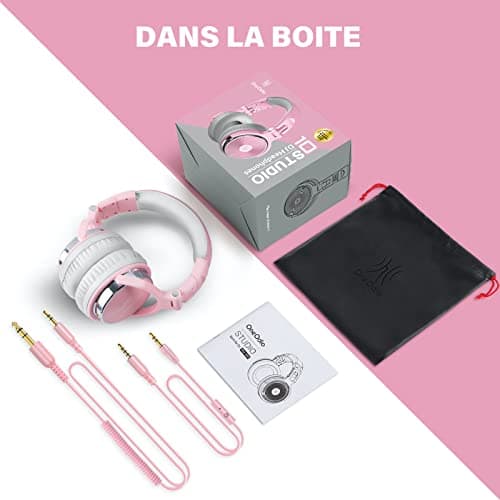 OneOdio Casque Audio Filaire DJ Piano Guitare avec Micro, Hi-Res Audio Extra Basse Son, Léger Confort Pliable Casque avec Share-Port, 2 Prise Jack, Headphone PC Studio Monitor AMP Pro-10(Rose Gris)