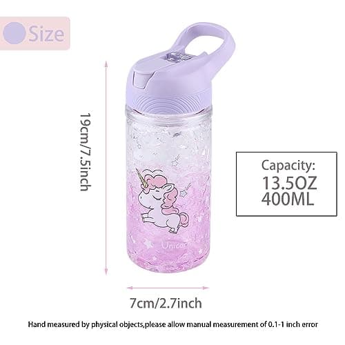XinHuiGY Licorne L'eau Bouteilles pour Filles, tasse avec Paille et Sécurité Fermer à clé, Rose Extérieur Intérieur L'eau Bouteille, 400 ml / 13,5 oz pour l'école enfants fille Licorne amant