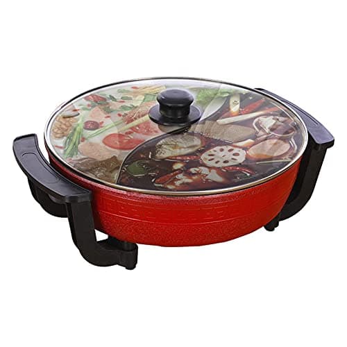 Pot de canard mandarin, Double Hot Pot, Fondue chinoise, Hot Pot électrique multifonctionnel antiadhésif domestique de 6L de grande capacité, Rouge.