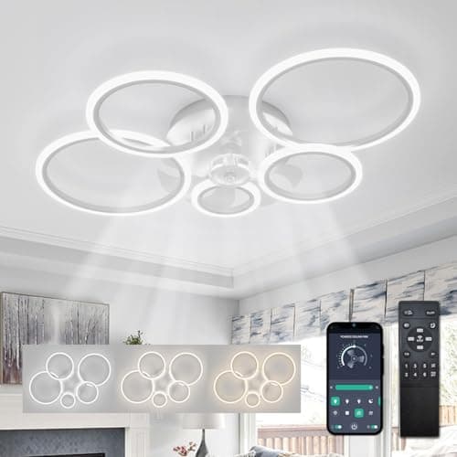 ycwdcz Lampe Ventilateur Plafond Blanc Moderne Silencieux Cercle Plafonnier Ventilateur avec Telecommande Moteur DC Réversible Mode Eté Hiver pour Chambre Salon Cuisine, 100cm