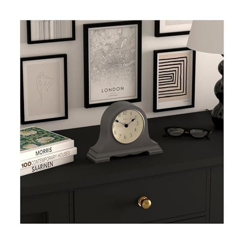 JONES CLOCKS® Speakeasy Horloge de cheminée | Classique Design à Chapeau de Napoléon | Gris foncé | Style Classique Contemporain pour Bureau, Table, étagère ou Table de Chevet
