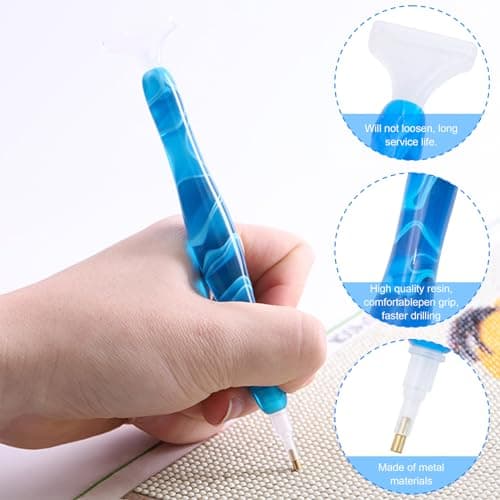 JJYHEHOT Stylo Diamond Painting Kit, Diamond Painting Accessoires en Résine avec 15 Embouts de Remplacement, Outils de Fabrication Artisanale de Peinture Diamant 5D pour Bricolage Artisanat