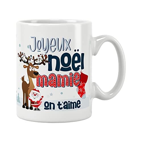 ÉNJA Création Cadeau NOËL - Mug MAMIE. Mamie/Tasse – Joyeux Noël - Cadeau fêtes de fin d'année personnalisé. Cadeau original. Céramique haute qualité 11oz - 320 ML (MAMIE)
