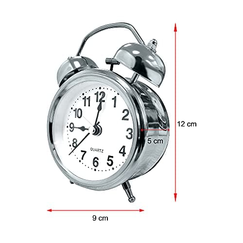 PHOEWON Réveil Métal à Double Cloche Alarme Réveil Rétro avec Lumière de Nuit Horloge à Quartz Réveil Silencieux