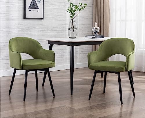 Wahson Chaise Salle a Manger en Velours, Lot de 2 Chaises avec Coussin Pivotant, Chaise de Salon Pied Métal Fauteuil pour Cuisine et Maison, Vert