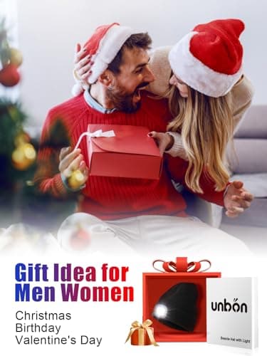 UNBON Cadeau Homme Original, Cadeau Noël Homme, Bonnet Lampe Frontale, Bonnet LED Rechargeable avec 3Luminosités, Idée Cadeau Homme Utile Bonnet avec Lumière, Cadeau Anniversaire pour Homme Femme Papa