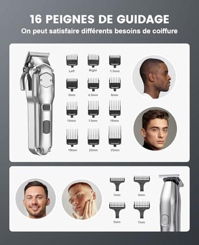 Tondeuse à cheveux professionnelle & T-lames Trimmer Set pour hommes, Tondeuse cheveux, Tondeuse à barbe, Tondeuse à cheveux électrique IPX7 étanche à l'eau, Cadeau idéal pour les hommes