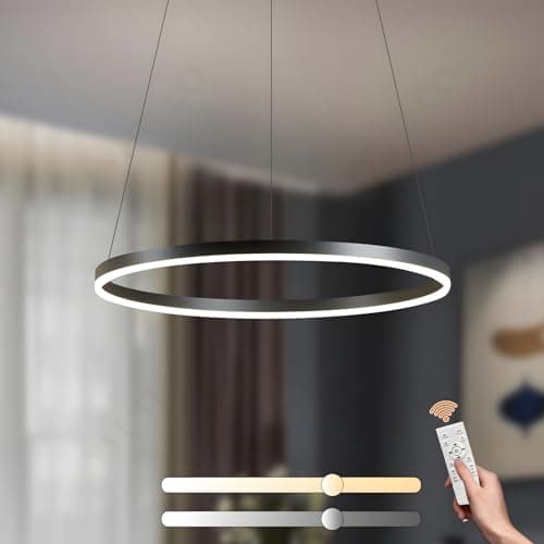 YYUTLUO Lustre LED Moderne DIY Cercle | 1 Noire Anneaux :60cm=29W| Éclairage Suspendu LED Métal+Acrylique Télécommande Intensité Variable 2,13G Lampe Suspendue Plafond Ronde Salon Chambre Coucher