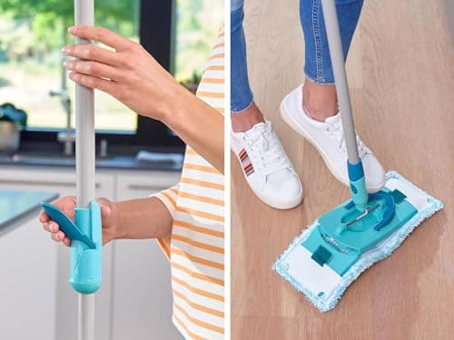 Leifheit Set Clean Twist M Ergo, lave-sol avec molleton ultra doux, seau essoreur et balai à plat essorage facile, balai serpillère microfibre, kit de lavage pour sols délicats, chariot à roulettes
