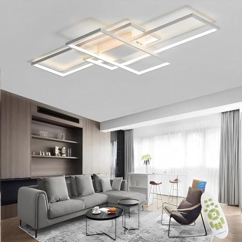 Luminaire Plafonnier LED Dimmable Salon Lustre 3000K-6000K, Avec Télécommande Moderne Plafond Rectangulaire Design 65W Applicable à Salon, Cuisine, Chambre (White, 105cm)