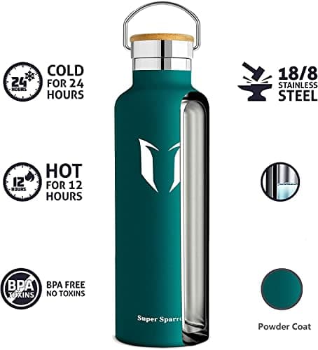 Super Sparrow Gourde Isotherme - Bouteille Isotherme - 750ml - Gourde Inox Bouche Standard - Gourde Sport Étanche - Gourde Enfant sans BPA, pour Sport, Gym, Voyage