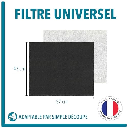 Solution Ahead - Filtre Universel Pour Hotte Cuisine, Découpable, 57 x 47 cm, Inclut 1 Filtre Anti-Graisse & 1 Filtre Anti-Odeur Charbon Actif, Fabriqué en France, Adaptable par Simple Découpe