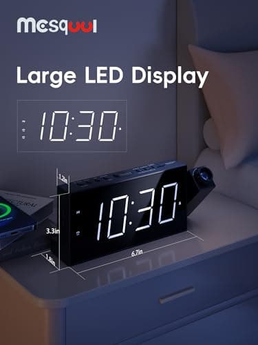 Réveil à Projection Plafond Heure, Horloge Enfant et Murale, 7" Grand Écran LED Reveil Projecteur 180°, Luminosité Réglable à 5 Niveaux, Double Alarme, Snooze, Charge USB, 12/24H