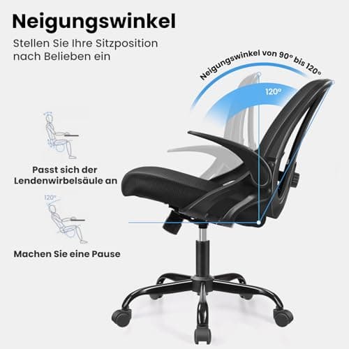 Razzor Chaise de Bureau, Fauteuil de Bureau Ergonomique avec Soutien Lombaire Réglable, Chaise d'ordinateur en Maille Respirante avec Accoudoirs Pliants, Fauteuil de Bureau Réglable en Hauteur