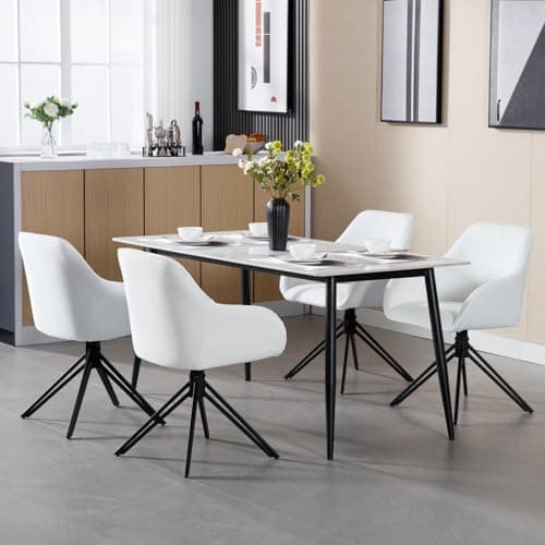 WOLTU Chaise Salle à Manger Pivotante, Chaise Cuisine, Chaise Scandinave, Chaise Ergonomique, avec Dossier et Accoudoirs, Pieds en Métal, Tissu Bouclette, Blanc, EZS11ws-1