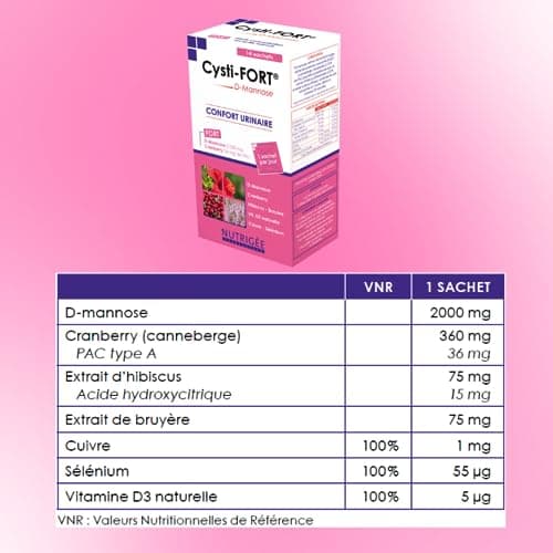 NUTRIGÉE - Cysti-Fort - Confort Urinaire - Empêche l'adhésion des Bactéries, Facilite Leur Élimination, Régule Le Système Immunitaire - 7 Sachets - Programme de 7 Jours - Fabriqué en France