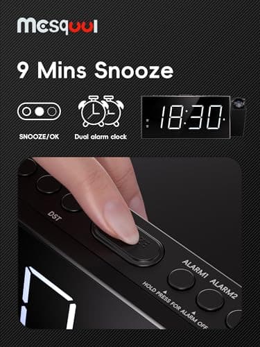 Réveil à Projection Plafond Heure, Horloge Enfant et Murale, 7" Grand Écran LED Reveil Projecteur 180°, Luminosité Réglable à 5 Niveaux, Double Alarme, Snooze, Charge USB, 12/24H