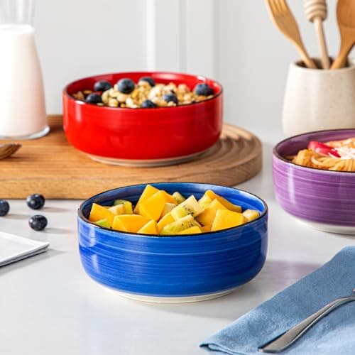vancasso Série BONITA Lot de 6 Bols à Petit Déjeuner en Grès de 720 ml, 14.6cm Bol Ramen, Bol à Céréales, Passe au Lave-vaisselle et au Micro-ondes, pour Salade, Porridge, Riz, Multicoloré