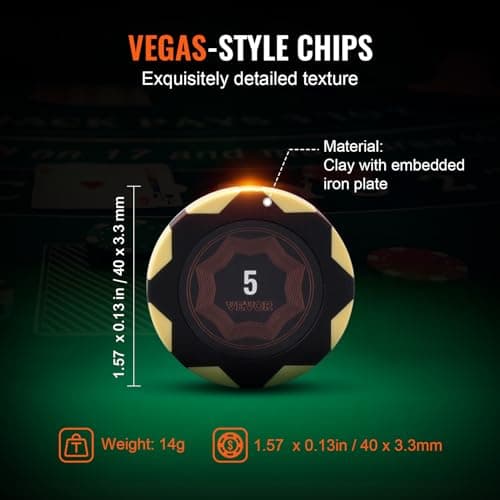 VEVOR Mallette de Poker 500 Jetons de Poker en Argile et ABS 14 g 40x3,3 mm avec 2 Jeux de Cartes Texas Hold'em 1 Bouton de Croupier et 2 Boutons Blind pour Blackjack Jeux de Hasard Casino à Domicile
